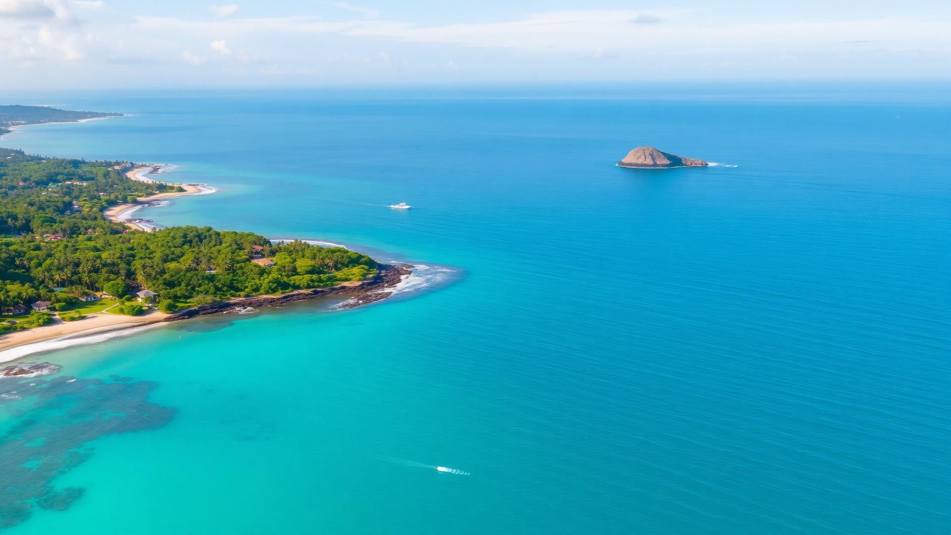 Aerial view of West Bali coastline with Menjangan Island